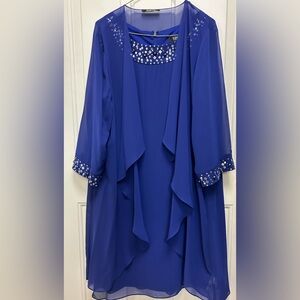 Ignite Evenings Dress with Rhinestone Yoke - Iris Blue & Matching Sheer Jacket